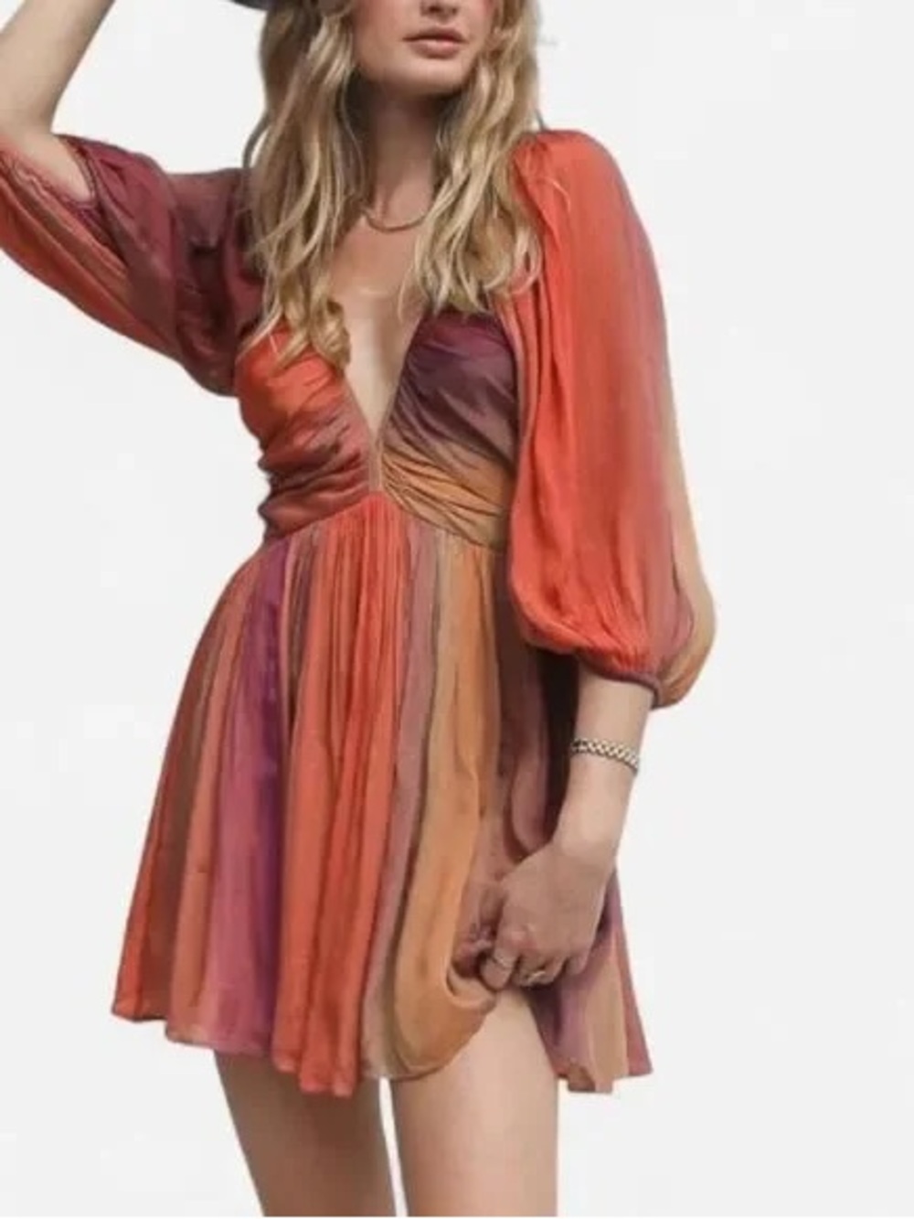 Jen's Pirate Booty Sunset Multi-Color Plunging Mini Dress
